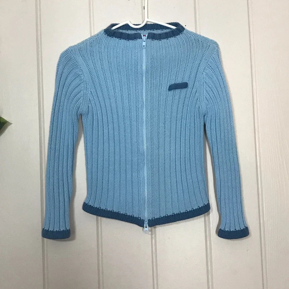 Girls Mossimo Blue Knit Sweater Two-Way Zipper Front Top & Bottom Zippers Small